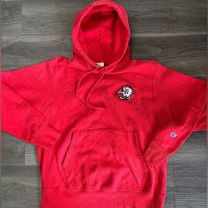 Vintage Reverse Weave Champion Red Hoodie with Embroidered Sabres Logo Rare Med